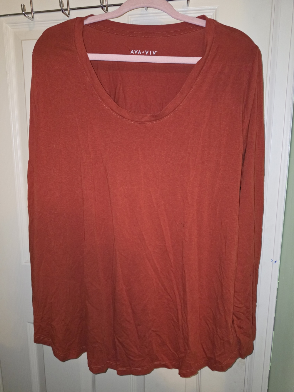 Ava & Viv Long Sleeve Scoop Neck Top — Rust Orange